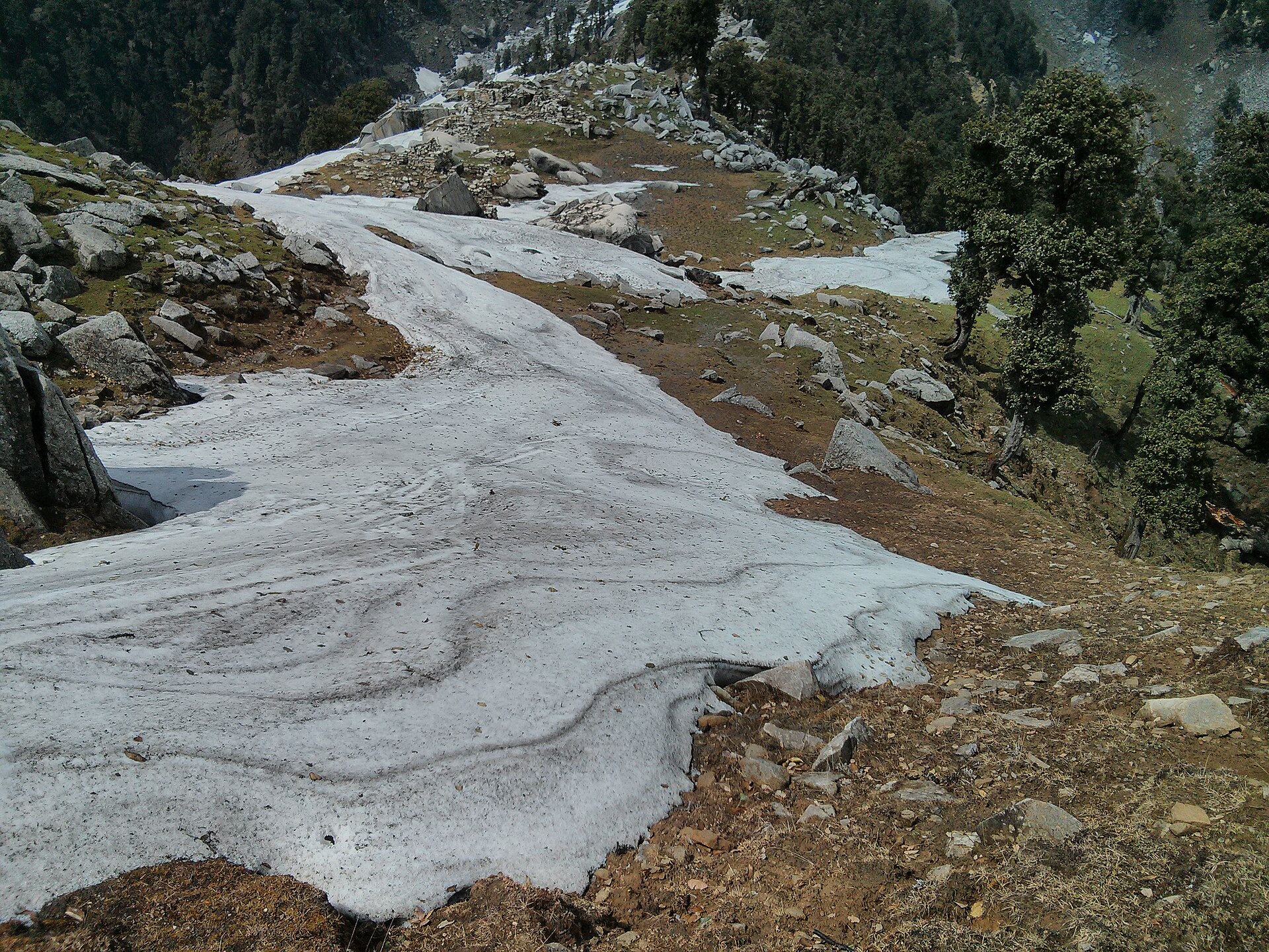 Snow on the Triund ridge above Dharamshala